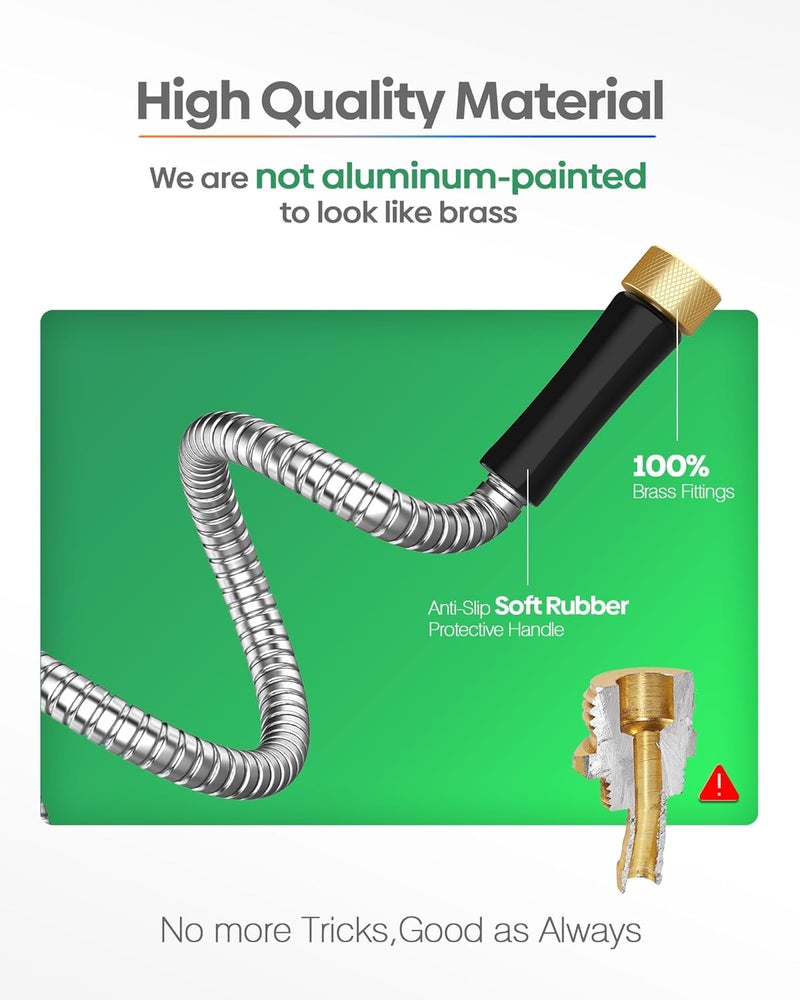 BlueGarden Non-Expandable Metal Garden Hose 30 Feet with Sprayer Nozzle, Flexible, No Kinking, Lightweight & Heavy Duty Water Pipe, Stainless Steel Outdoor Water Hose for Yard 30 ft, Male to Female Connector - Image 5